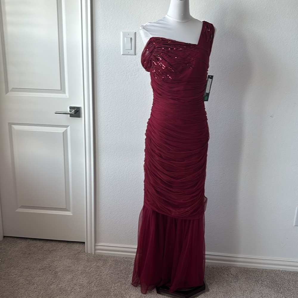 JS Collections Red Asymmetrical Ruched Maxi Dress - Picture 4 of 8